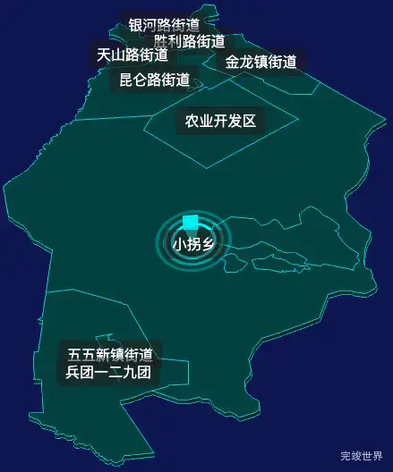 threejs克拉玛依市克拉玛依区geoJson地图3d地图CSS2D外加旋转棱锥