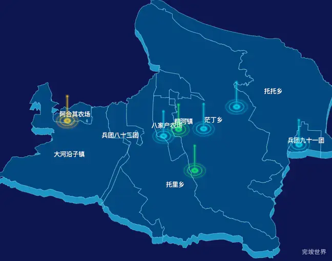 echarts博尔塔拉蒙古自治州精河县geoJson地图飞线图