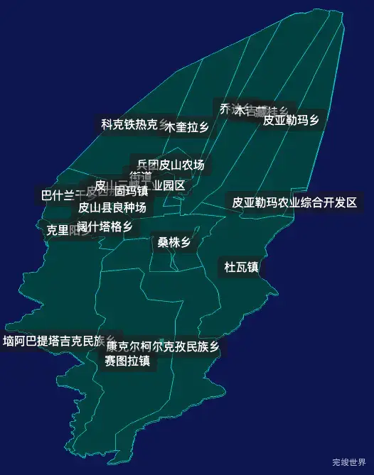 threejs和田地区皮山县geoJson地图3d地图CSS2D外加旋转棱锥