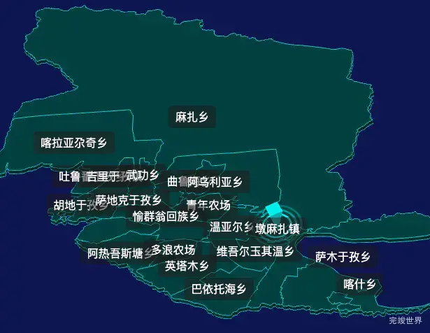 threejs伊犁哈萨克自治州伊宁县geoJson地图3d地图CSS2D外加旋转棱锥