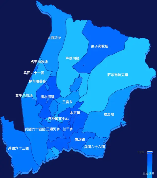 echarts伊犁哈萨克自治州霍城县geoJson地图 visualMap控制地图颜色