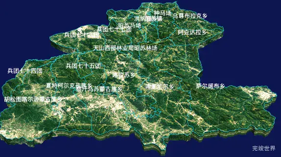 echarts伊犁哈萨克自治州昭苏县geoJson地图3d地图自定义贴图-绿色地面