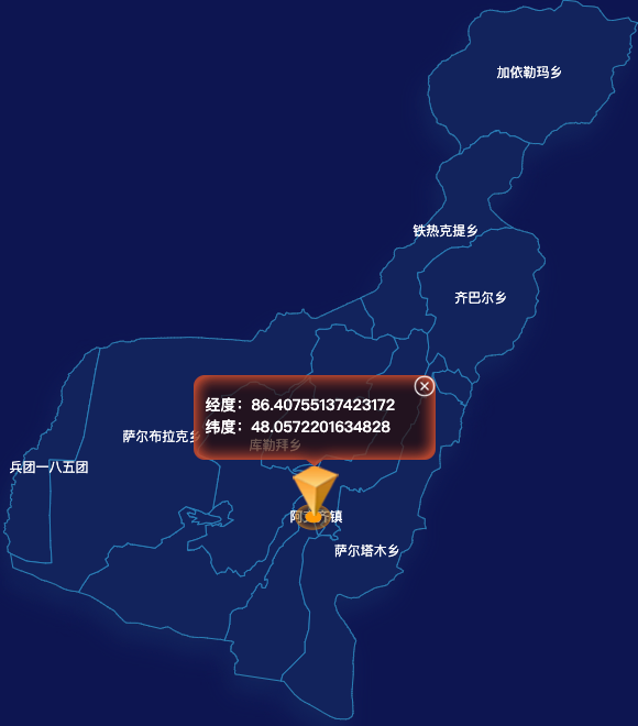 echarts阿勒泰地区哈巴河县geoJson地图根据经纬度显示自定义html弹窗