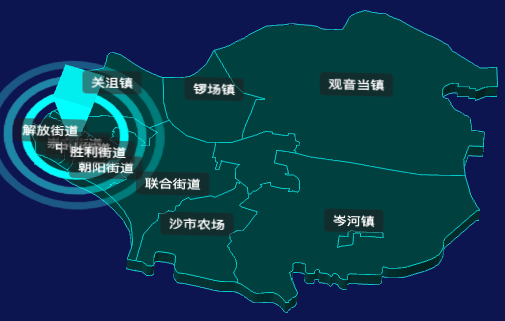 threejs荆州市沙市区geoJson地图3d地图添加旋转棱锥