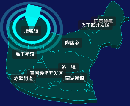 threejs黄冈市黄州区geoJson地图3d地图CSS2D外加旋转棱锥