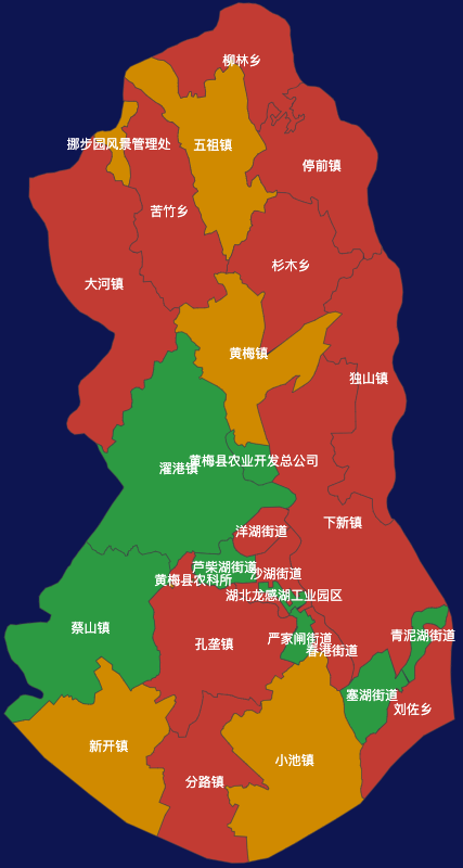 echarts黄冈市黄梅县geoJson地图定义颜色