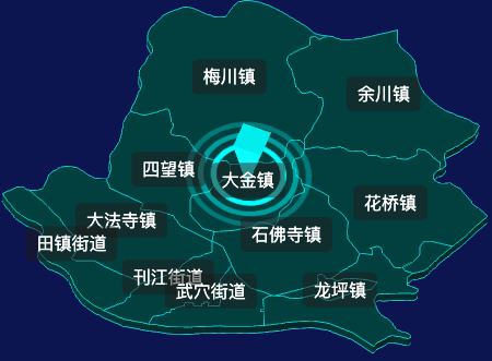 threejs黄冈市武穴市geoJson地图3d地图CSS2D外加旋转棱锥