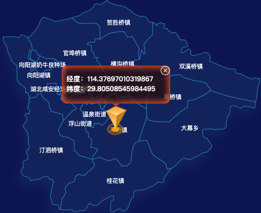 echarts咸宁市咸安区geoJson地图根据经纬度显示自定义html弹窗