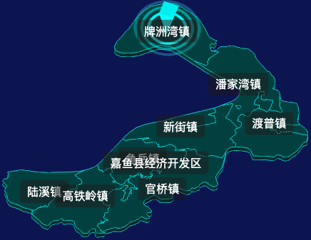 threejs咸宁市嘉鱼县geoJson地图3d地图CSS2D外加旋转棱锥