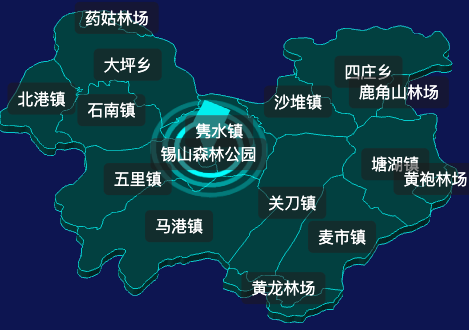 threejs咸宁市通城县geoJson地图3d地图CSS2D外加旋转棱锥