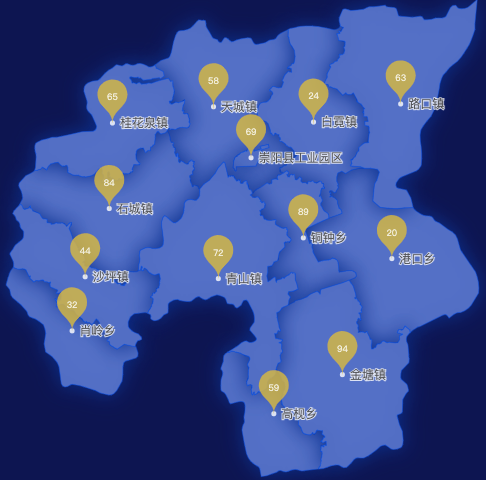 echarts咸宁市崇阳县geoJson地图水滴状气泡图
