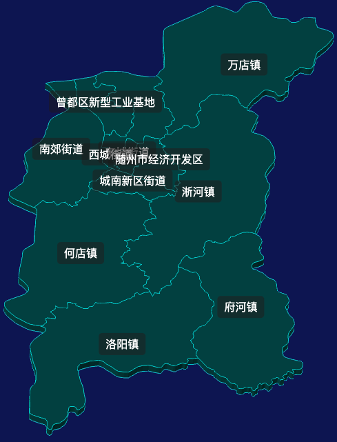 threejs随州市曾都区geoJson地图3d地图css2d标签