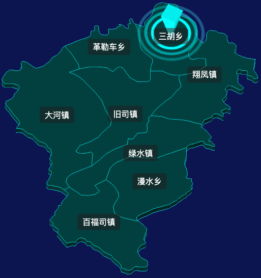 threejs恩施土家族苗族自治州来凤县geoJson地图3d地图CSS2D外加旋转棱锥