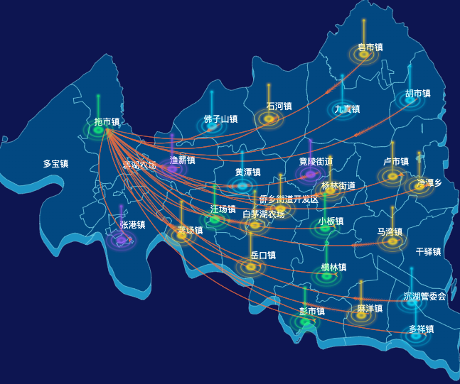 echarts天门市geoJson地图飞线图