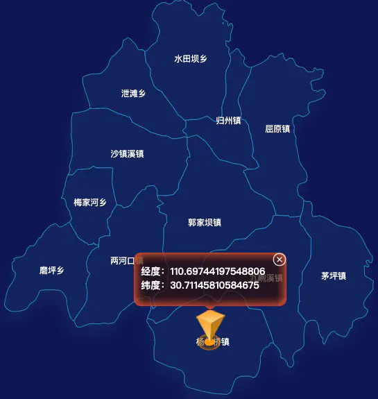 echarts宜昌市秭归县geoJson地图根据经纬度显示自定义html弹窗