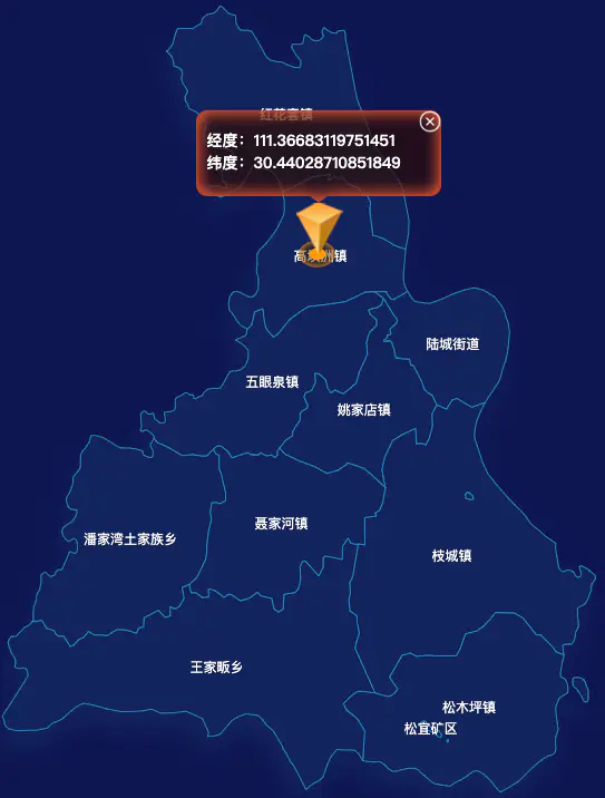 echarts宜昌市宜都市geoJson地图根据经纬度显示自定义html弹窗