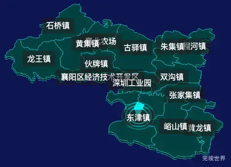 threejs襄阳市襄州区geoJson地图3d地图CSS2D外加旋转棱锥