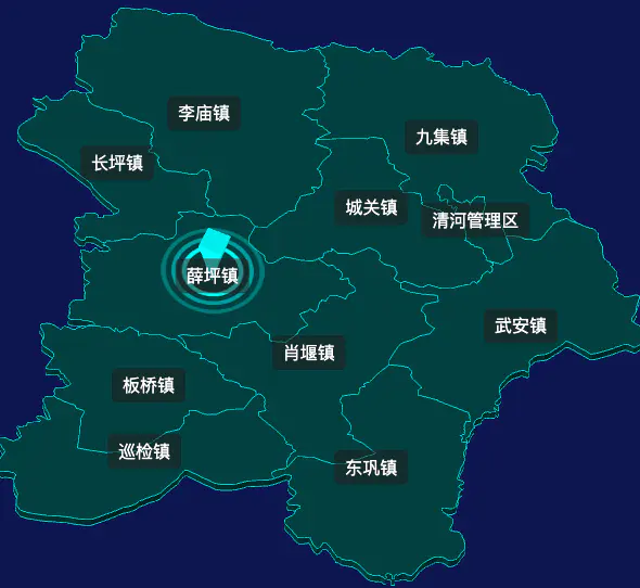 threejs襄阳市南漳县geoJson地图3d地图CSS2D外加旋转棱锥