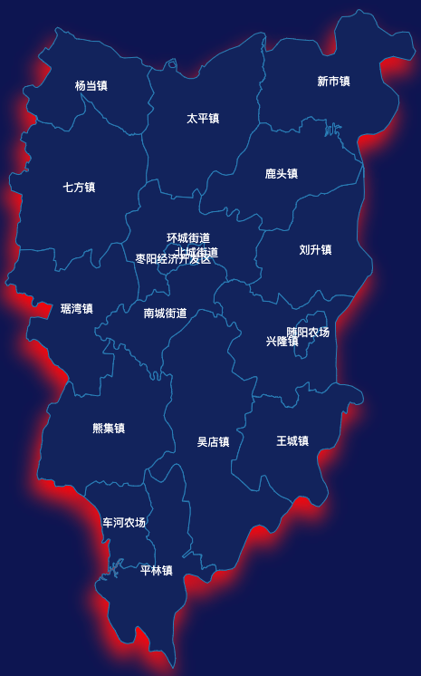 echarts襄阳市枣阳市geoJson地图阴影