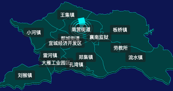 threejs襄阳市宜城市geoJson地图3d地图CSS2D外加旋转棱锥