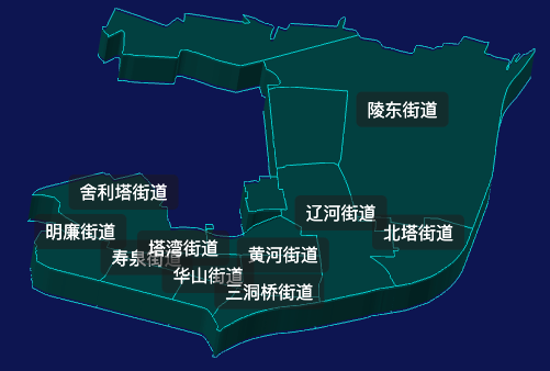 threejs沈阳市皇姑区geoJson地图3d地图css2d标签