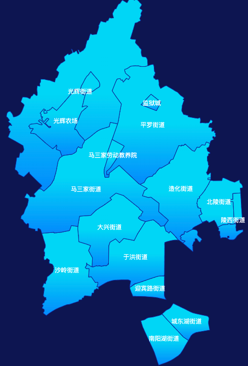 echarts沈阳市于洪区geoJson地图局部颜色渐变