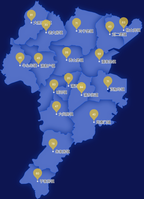 echarts沈阳市辽中区geoJson地图水滴状气泡图