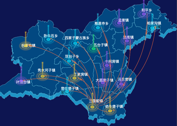 echarts沈阳市法库县geoJson地图迁徙图