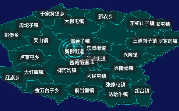 threejs沈阳市新民市geoJson地图3d地图CSS2D外加旋转棱锥