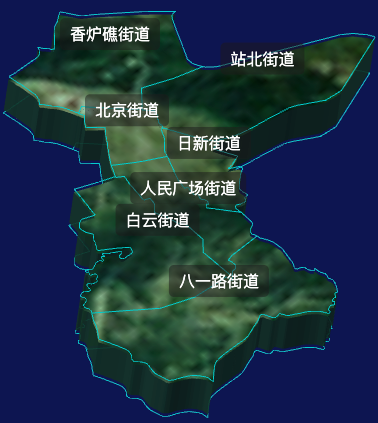 threejs大连市西岗区geoJson地图3d地图自定义贴图加CSS2D标签