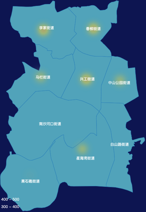 echarts大连市沙河口区geoJson地图热力图