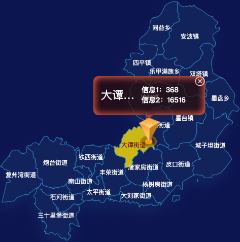 echarts大连市普兰店区geoJson地图点击弹出自定义弹窗