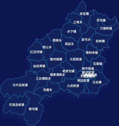 echarts大连市瓦房店市geoJson地图地图下钻展示