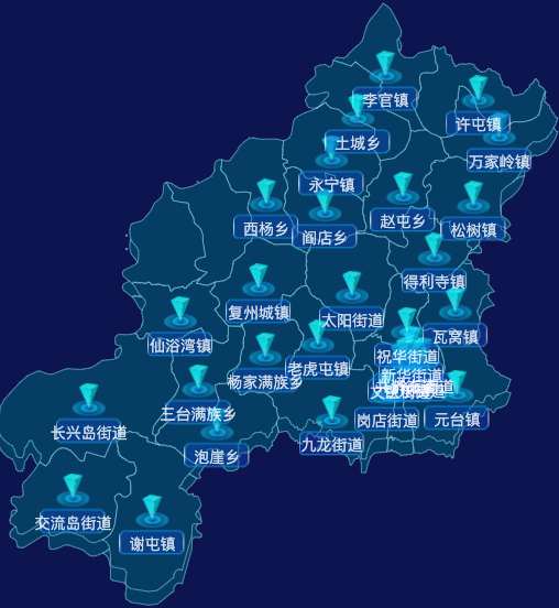 echarts大连市瓦房店市geoJson地图点击跳转到指定页面