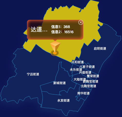 echarts鞍山市铁西区geoJson地图点击弹出自定义弹窗
