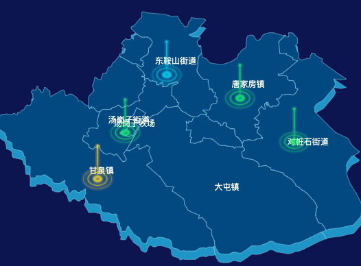 echarts鞍山市千山区geoJson地图飞线图