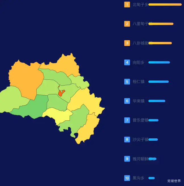 echarts本溪市桓仁满族自治县geoJson地图地图排行榜效果