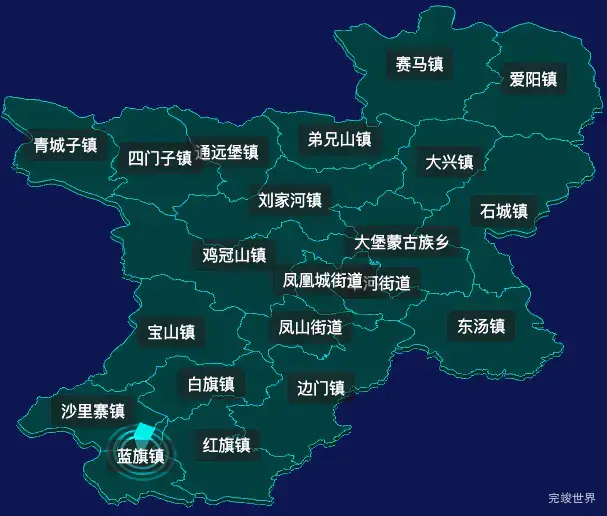 threejs丹东市凤城市geoJson地图3d地图CSS2D外加旋转棱锥