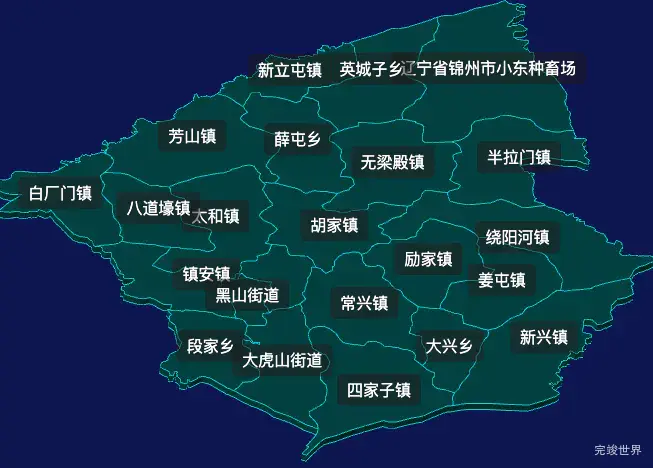 threejs锦州市黑山县geoJson地图3d地图css2d标签