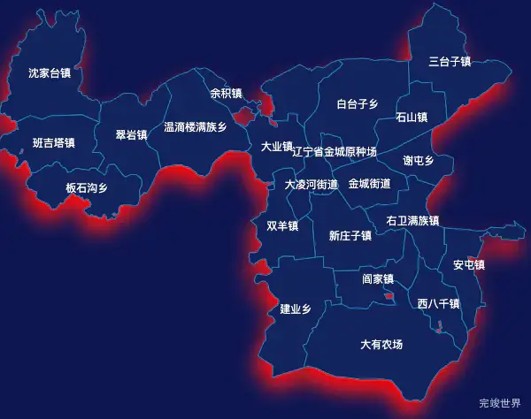 echarts锦州市凌海市geoJson地图阴影