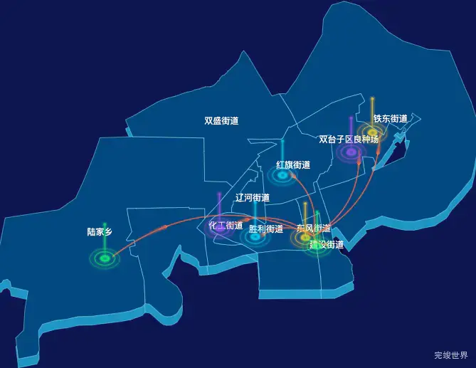 echarts盘锦市双台子区geoJson地图迁徙图