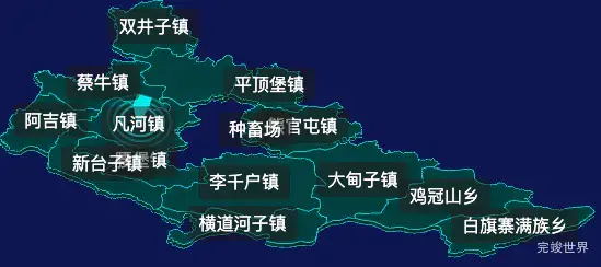 threejs铁岭市铁岭县geoJson地图3d地图CSS2D外加旋转棱锥