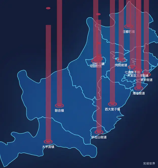 echarts朝阳市龙城区geoJson地图添加柱状图