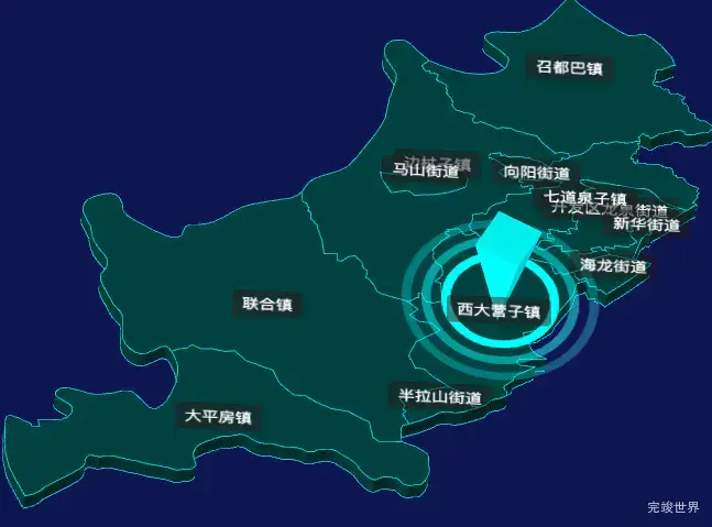 threejs朝阳市龙城区geoJson地图3d地图添加旋转棱锥