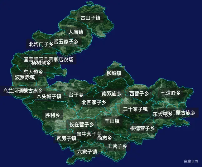 threejs朝阳市朝阳县geoJson地图3d地图css2d标签