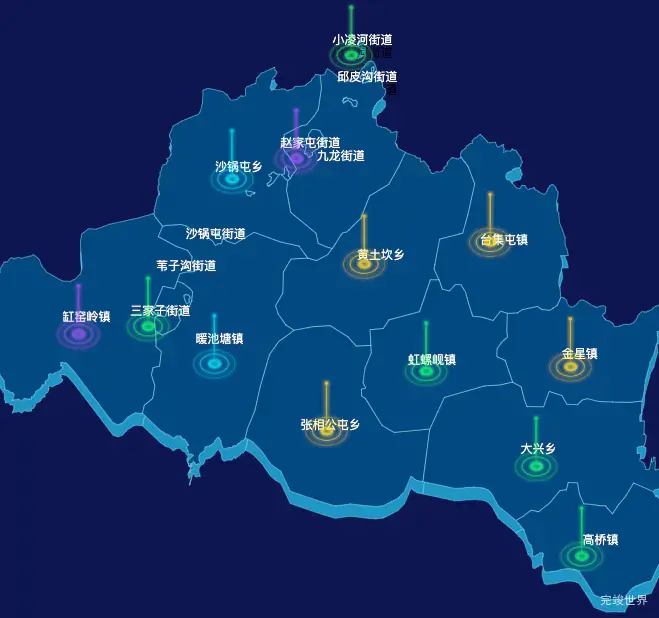 echarts葫芦岛市南票区geoJson地图飞线图