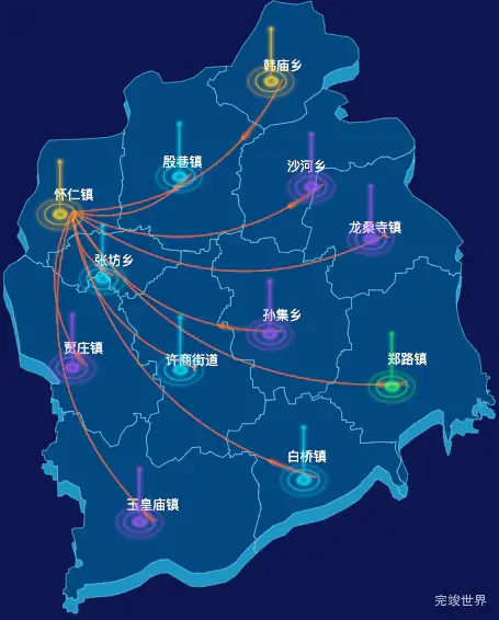 echarts济南市商河县geoJson地图迁徙图