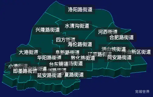 threejs青岛市市北区geoJson地图3d地图css2d标签