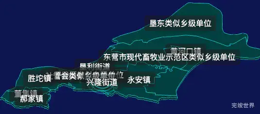 threejs东营市垦利区geoJson地图3d地图CSS2D外加旋转棱锥