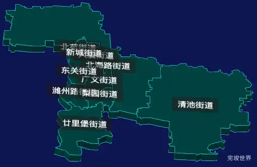 threejs潍坊市奎文区geoJson地图3d地图CSS3D标签